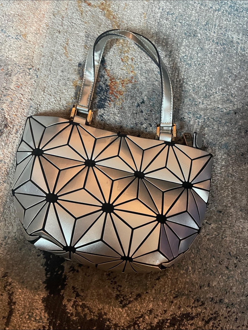 Geometric Metallic Silver Tote Bag - Modern Women's Handbag